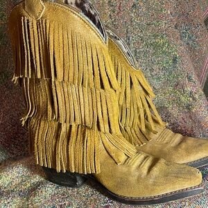 Fringed Suede Cheetah Cowboy Boots